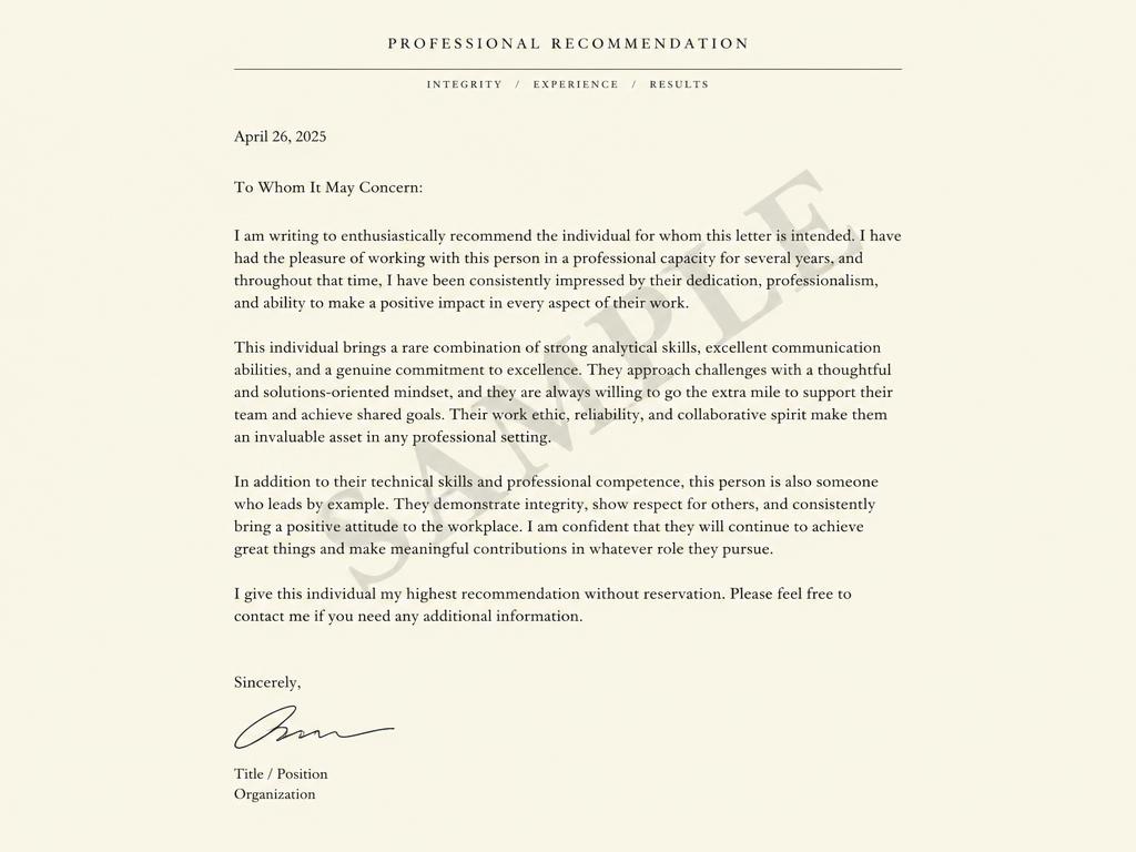 Example recommendation — sample, not a real credential